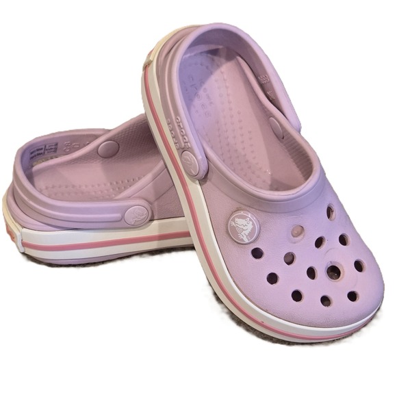 Crocs Crocband Clog Kids Size 8 Pink White Stripe Shoes - Picture 1 of 7
